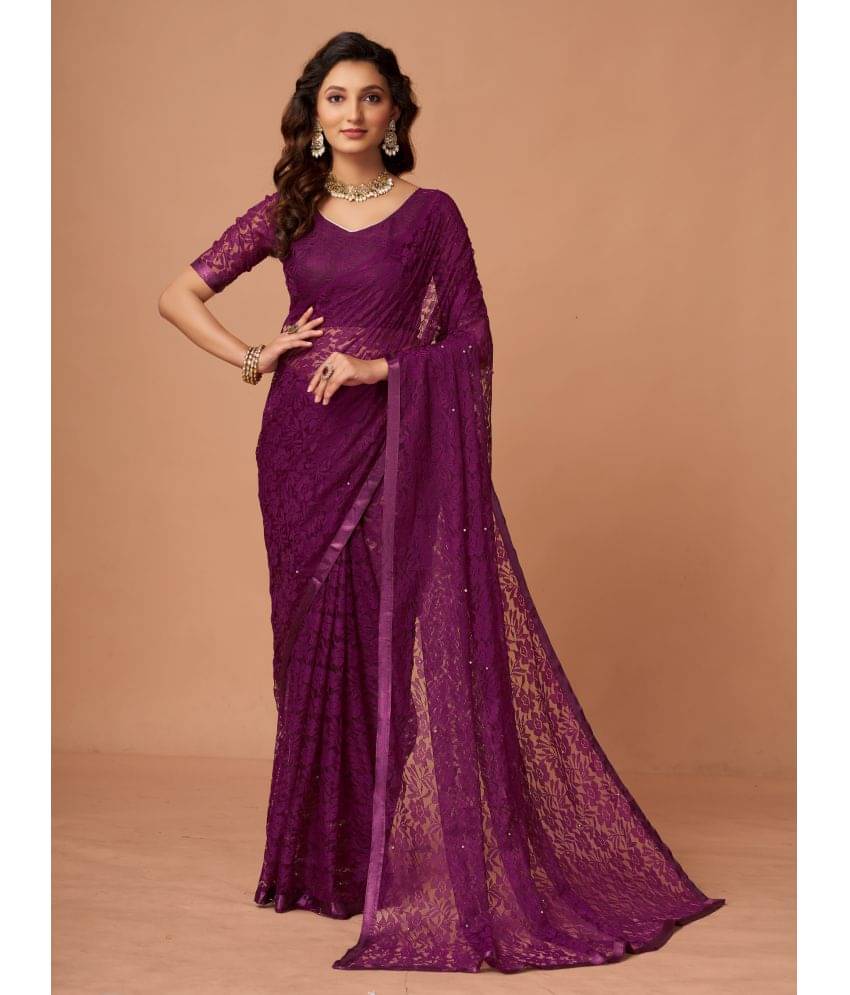     			VANRAJ CREATION Brasso Self Design Saree With Unstitched Blouse Piece ( Magenta )