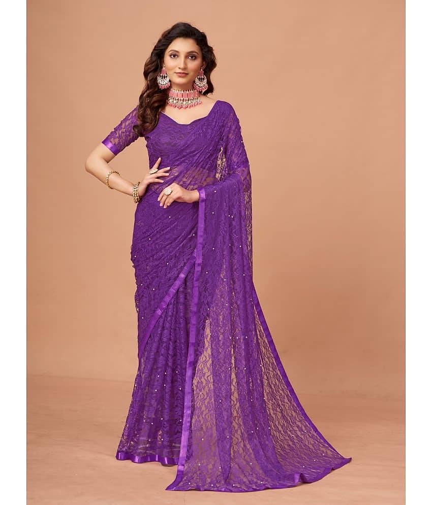 VANRAJ CREATION Brasso Self Design Saree With Unstitched Blouse Piece ( Purple ) - Sarees | Buy online on ZillyBuy