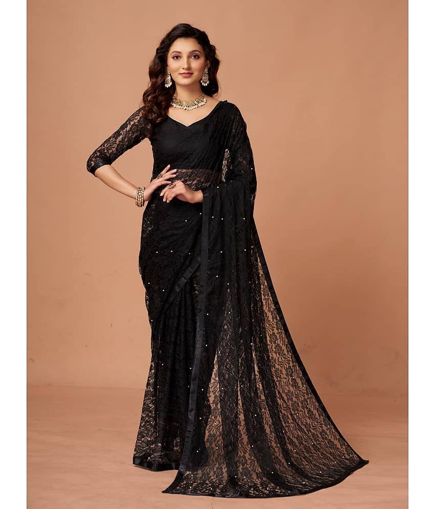 VANRAJ CREATION Brasso Self Design Saree With Unstitched Blouse Piece ( Black ) - Sarees | Buy online on ZillyBuy