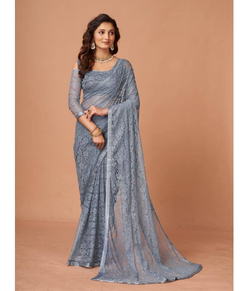     			VANRAJ CREATION Brasso Self Design Saree With Unstitched Blouse Piece ( Light Grey )