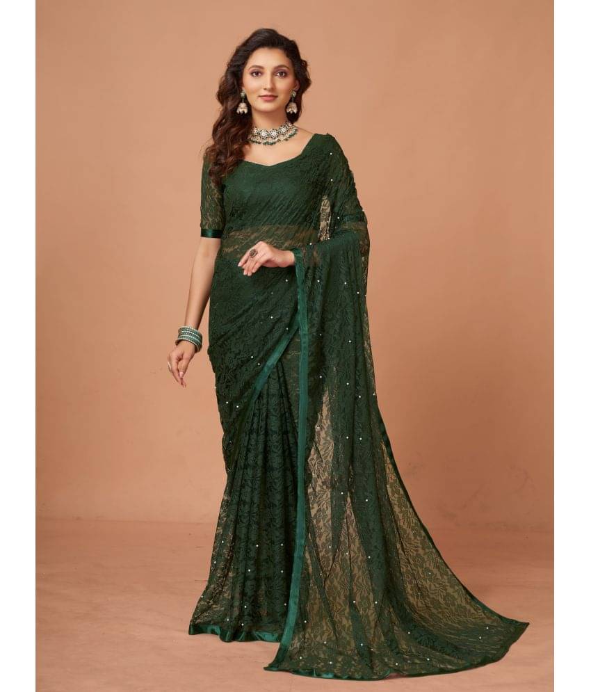 VANRAJ CREATION Brasso Self Design Saree With Unstitched Blouse Piece ( Green ) VANRAJ CREATION Brasso Self Design Saree With Unstitched Blouse Piece ( Green )