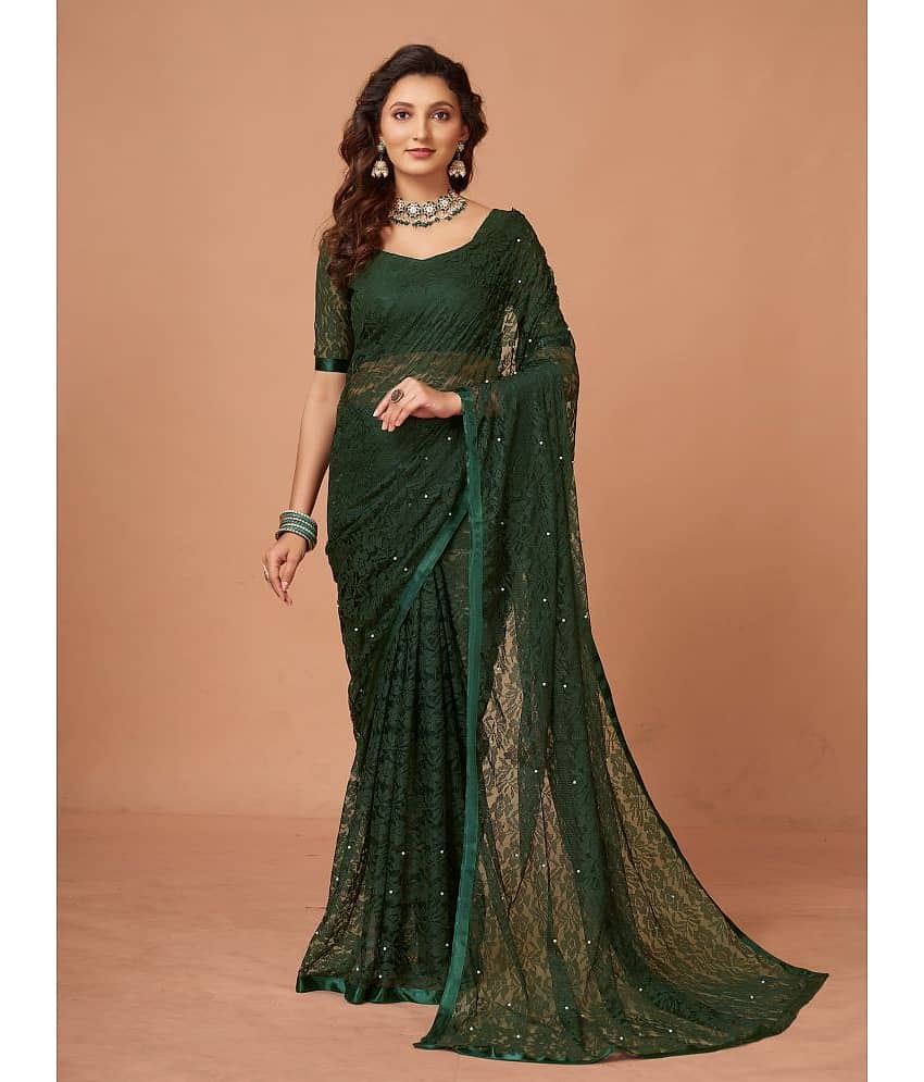 VANRAJ CREATION Brasso Self Design Saree With Unstitched Blouse Piece ( Green ) - Sarees | Buy online on ZillyBuy