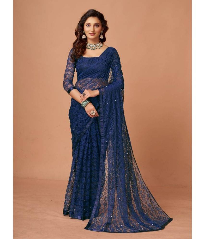 VANRAJ CREATION Brasso Self Design Saree With Unstitched Blouse Piece ( Navy Blue ) VANRAJ CREATION Brasso Self Design Saree With Unstitched Blouse Piece ( Navy Blue )