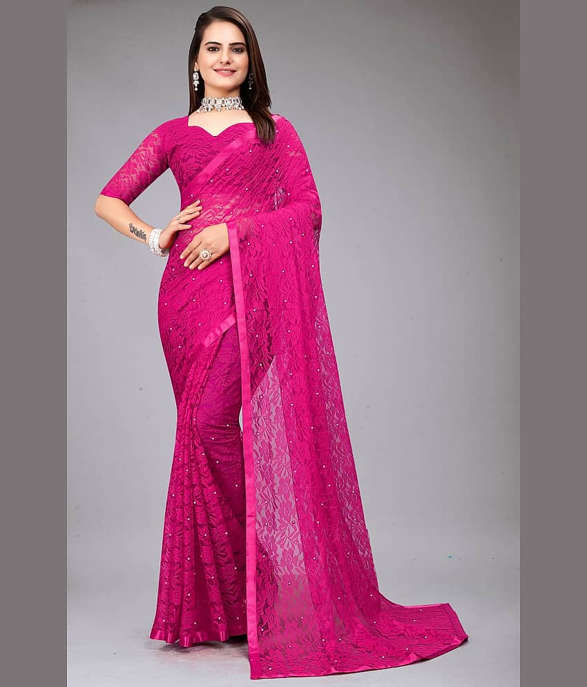 VANRAJ CREATION Brasso Self Design Saree With Unstitched Blouse Piece ( Pink ) - Sarees | Buy online on ZillyBuy
