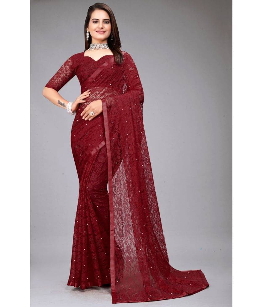     			VANRAJ CREATION Brasso Self Design Saree With Unstitched Blouse Piece ( Maroon )