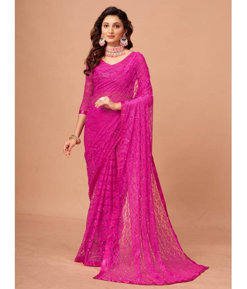 VANRAJ CREATION Brasso Self Design Saree With Unstitched Blouse Piece ( Pink ) VANRAJ CREATION Brasso Self Design Saree With Unstitched Blouse Piece ( Pink )