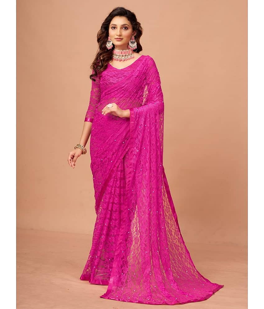 VANRAJ CREATION Brasso Self Design Saree With Unstitched Blouse Piece ( Pink ) - Sarees | Buy online on ZillyBuy