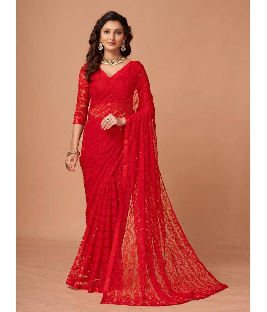 VANRAJ CREATION Brasso Self Design Saree With Unstitched Blouse Piece ( Red ) VANRAJ CREATION Brasso Self Design Saree With Unstitched Blouse Piece ( Red )