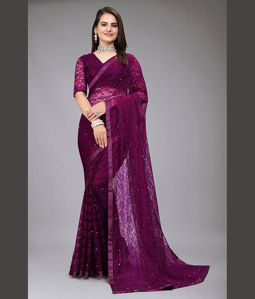 VANRAJ CREATION Brasso Self Design Saree With Unstitched Blouse Piece ( Magenta ) - Sarees | Buy online on ZillyBuy