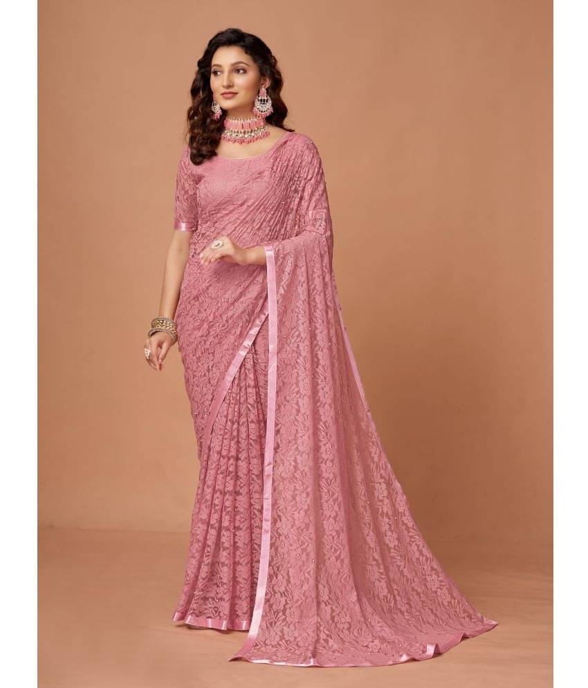 VANRAJ CREATION Brasso Self Design Saree With Unstitched Blouse Piece ( Pink ) VANRAJ CREATION Brasso Self Design Saree With Unstitched Blouse Piece ( Pink )
