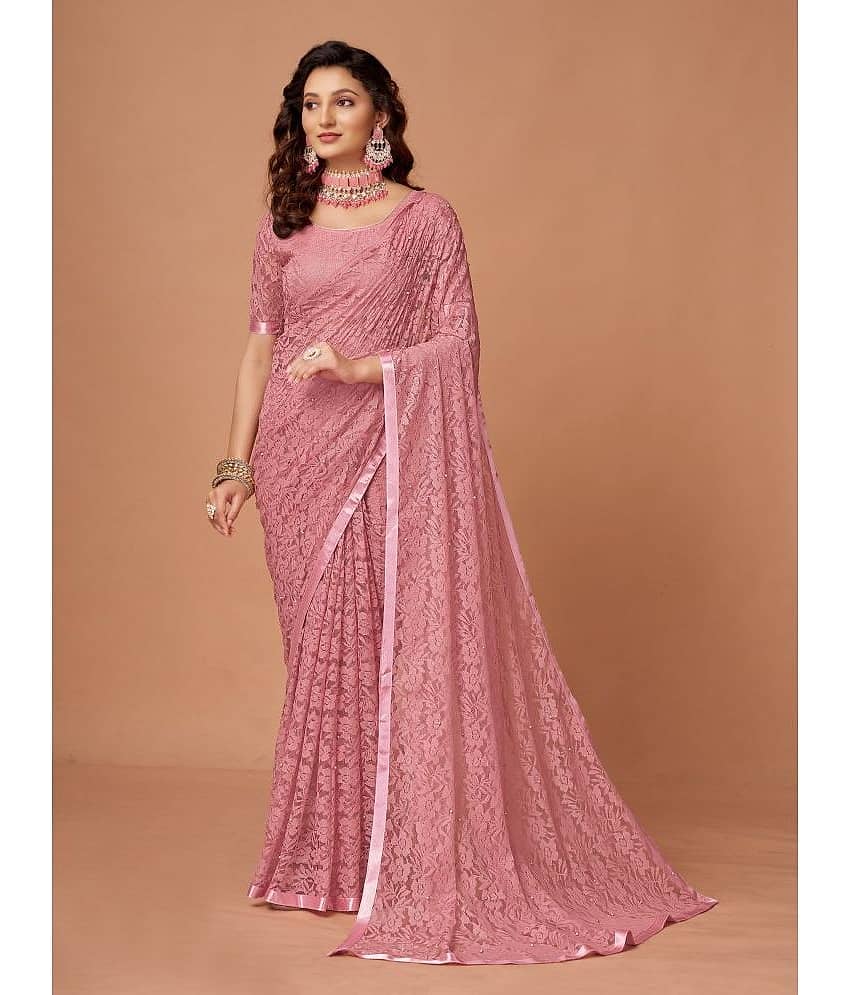 VANRAJ CREATION Brasso Self Design Saree With Unstitched Blouse Piece ( Pink ) - Sarees | Buy online on ZillyBuy