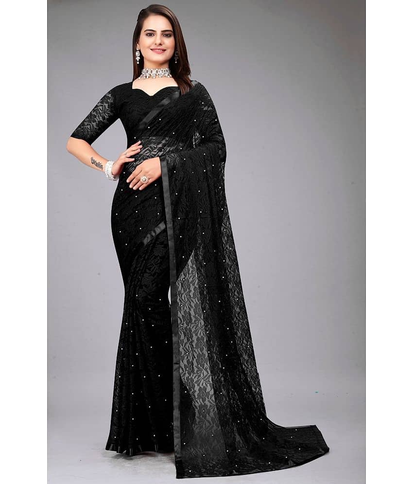VANRAJ CREATION Net Self Design Saree With Unstitched Blouse Piece ( Black ) - Sarees | Buy online on ZillyBuy