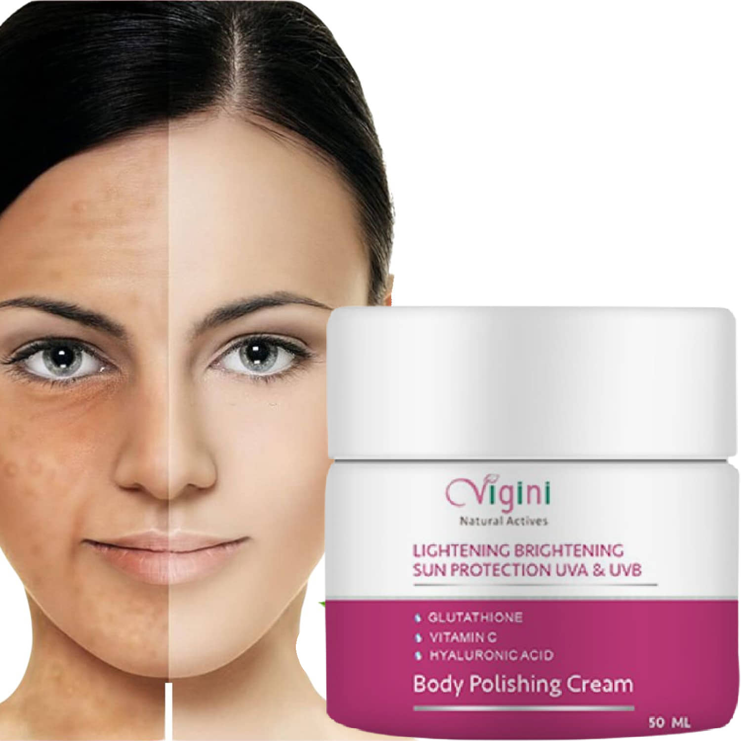 Vigini Skin Lightening Whitening Brightening Body Polishing Fairness Cream SPF 30 Moisturizer Lotion With Glutathione Hyaluronic Acid -50gm