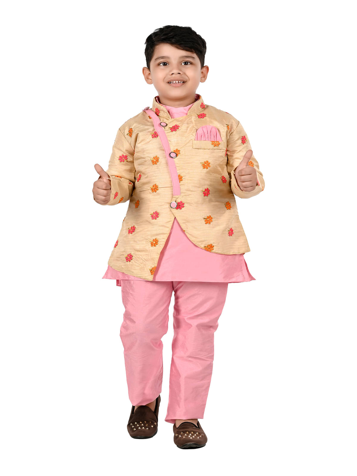     			s muktar garments Boys Cotton Blend Floral - Pattern Kurta Pant Set ( Pink , Pack of 1 )
