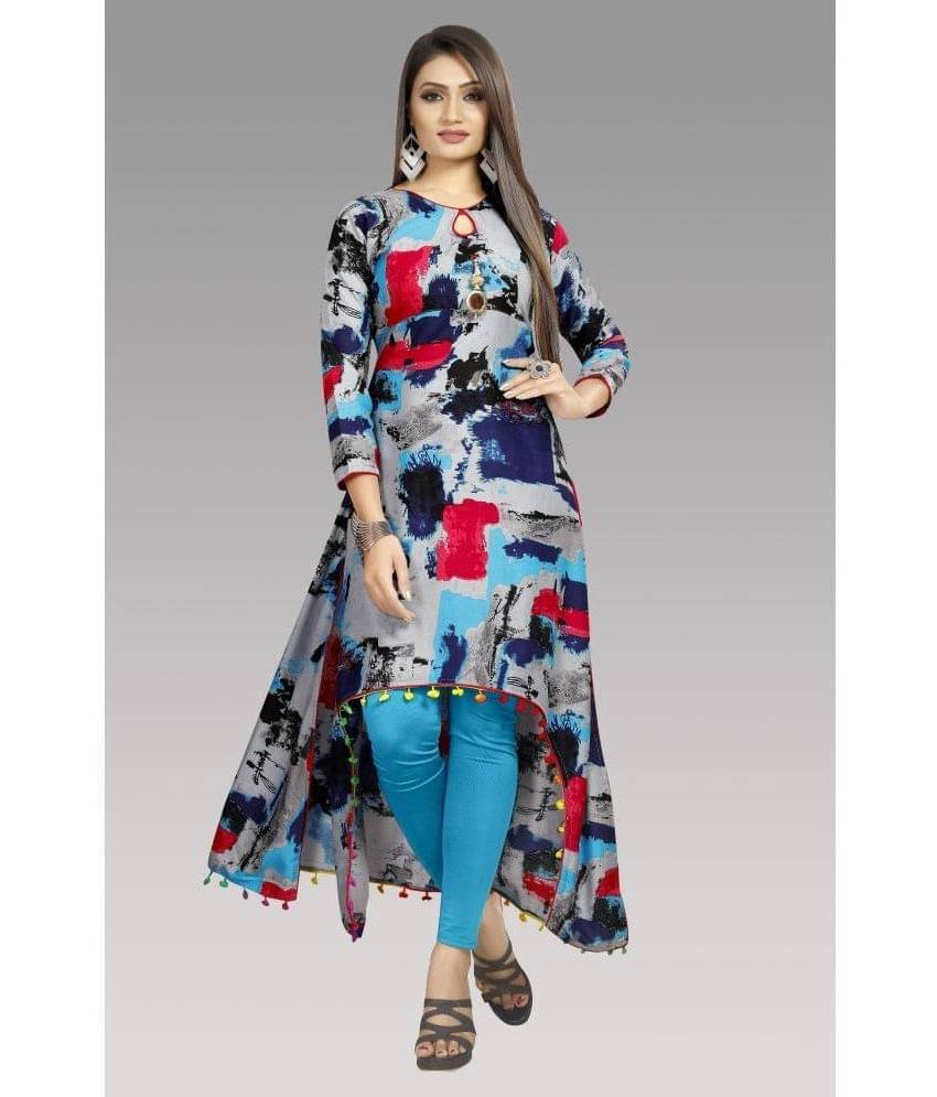 silky style Rayon Printed Asymmetrical Women's Kurti - Multicolor ( Pack of 1 ) silky style Rayon Printed Asymmetrical Women's Kurti - Multicolor ( Pack of 1 )