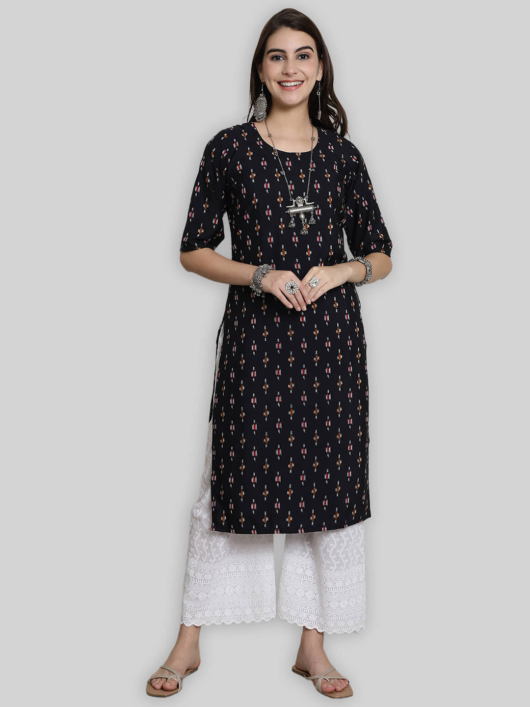    			1 Stop Fashion Crepe Printed Straight Women's Kurti - Black ( Pack of 1 )