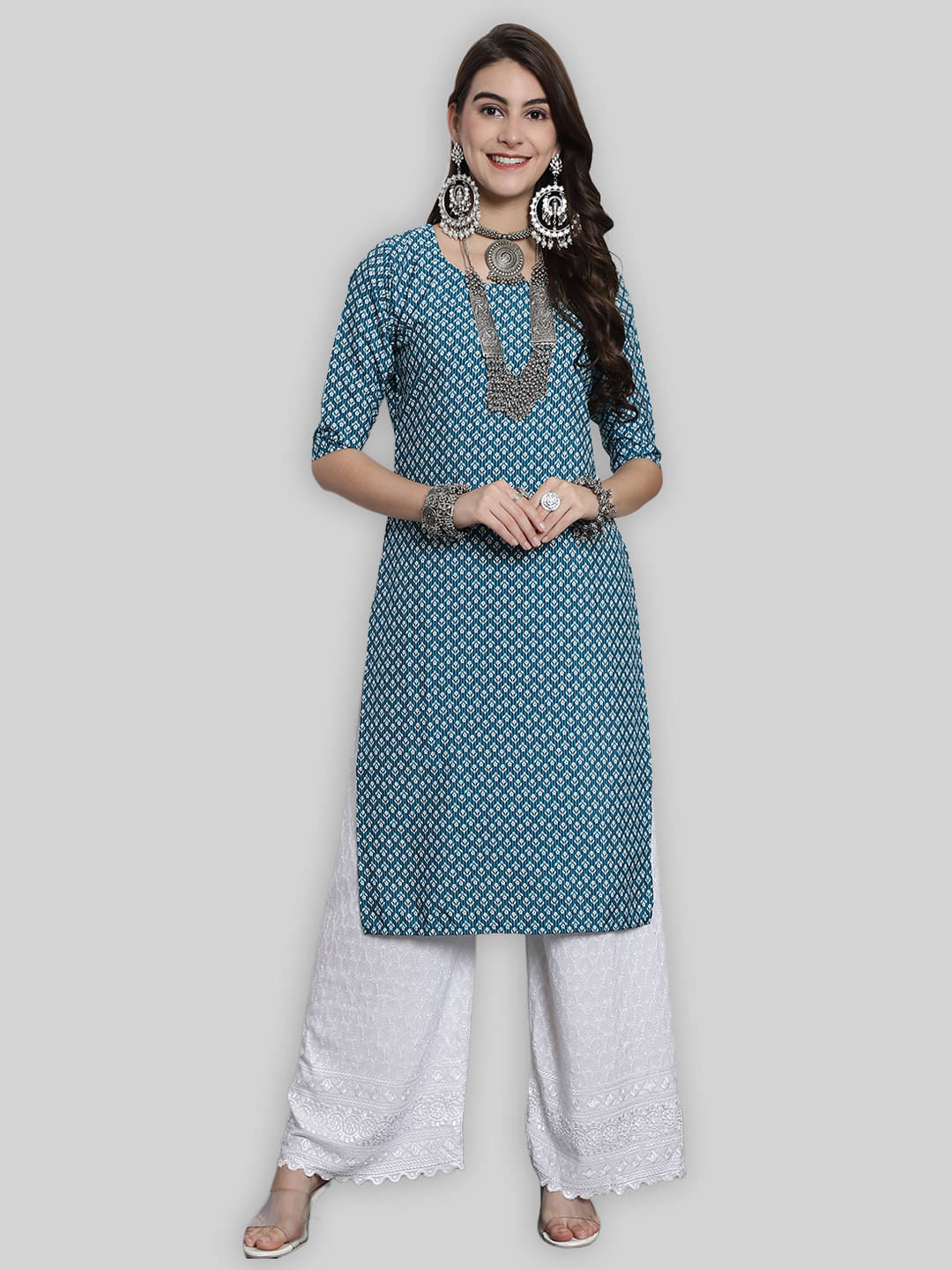     			1 Stop Fashion Crepe Printed Straight Women's Kurti - Blue ( Pack of 1 )