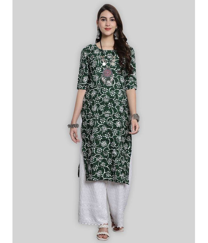 1 Stop Fashion Crepe Printed Straight Women's Kurti - Green ( Pack of 1 ) 1 Stop Fashion Crepe Printed Straight Women's Kurti - Green ( Pack of 1 )
