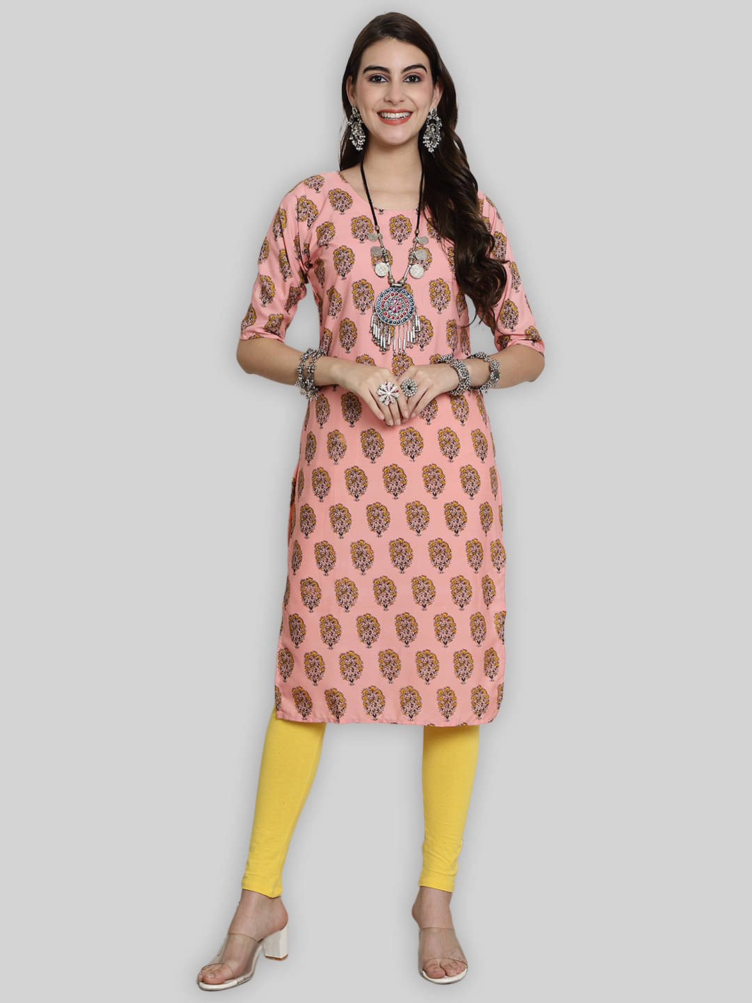     			1 Stop Fashion Crepe Printed Straight Women's Kurti - Pink ( Pack of 1 )