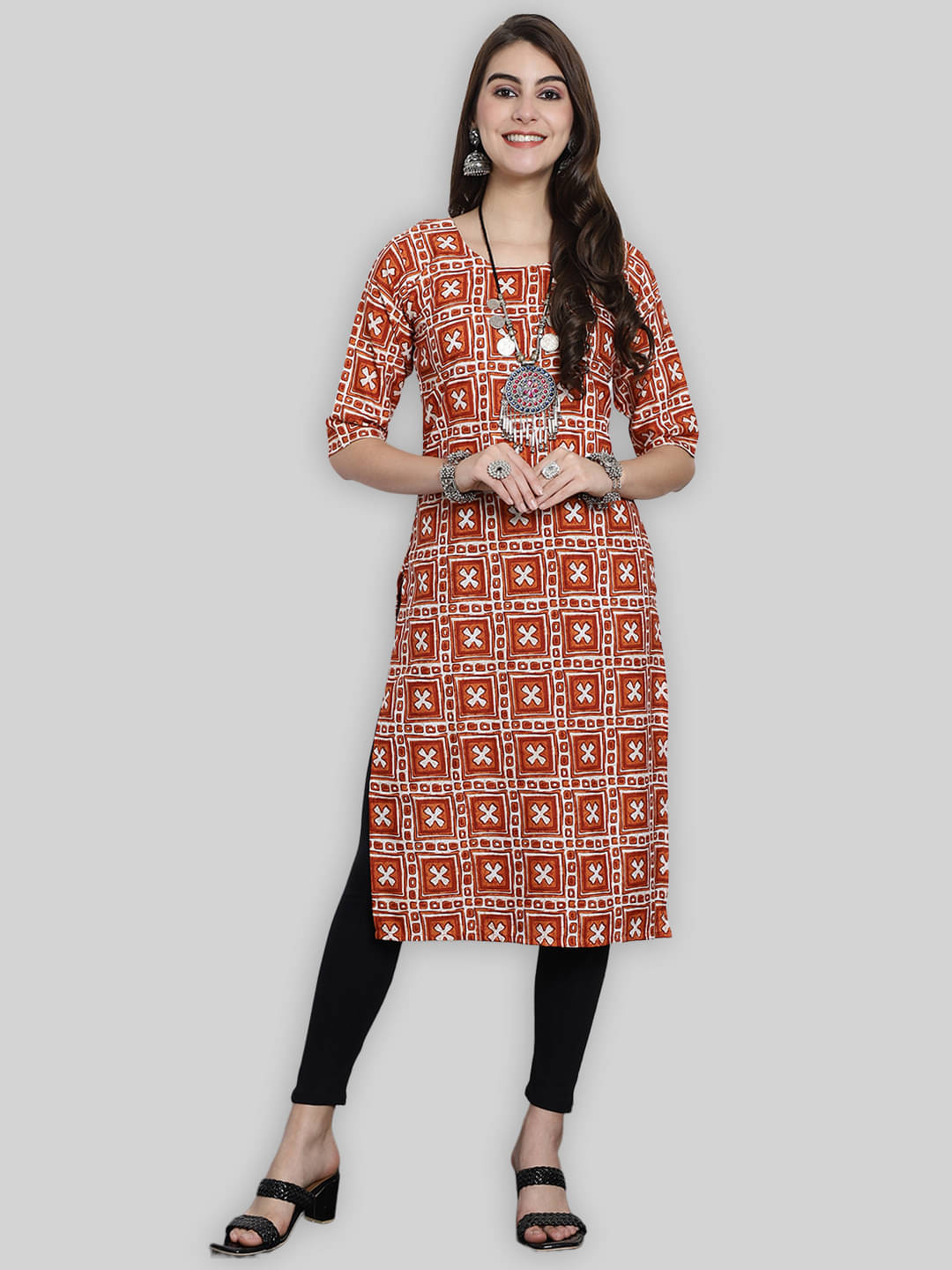     			1 Stop Fashion Crepe Printed Straight Women's Kurti - Orange ( Pack of 1 )
