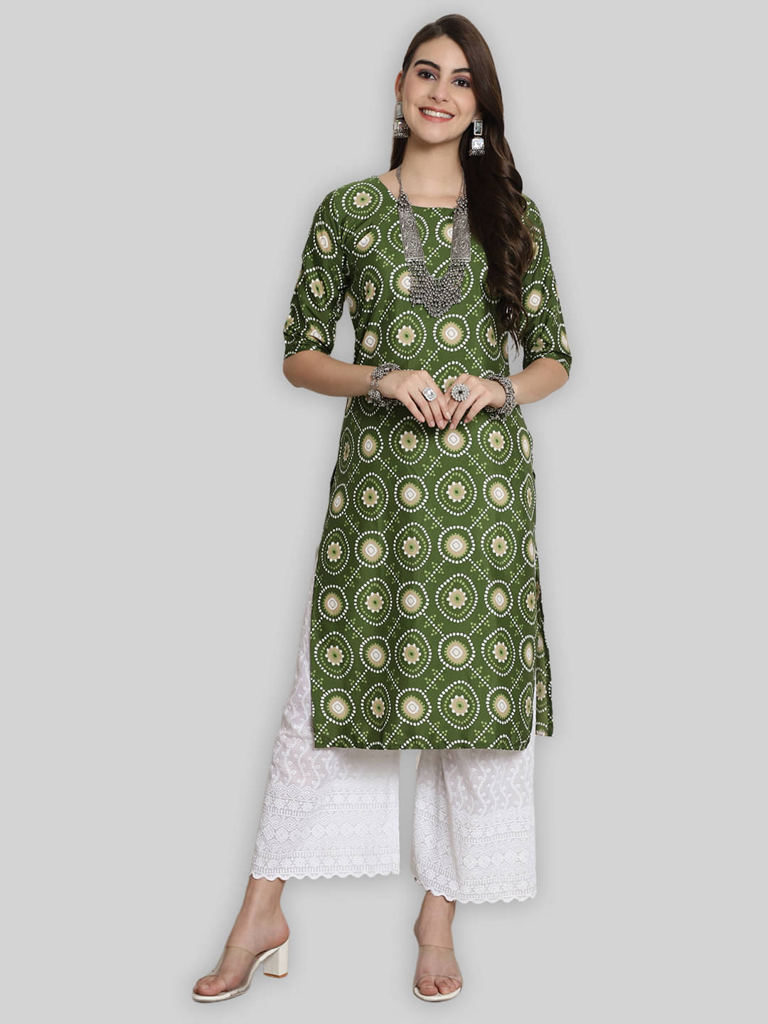     			1 Stop Fashion Crepe Printed Straight Women's Kurti - Green ( Pack of 1 )