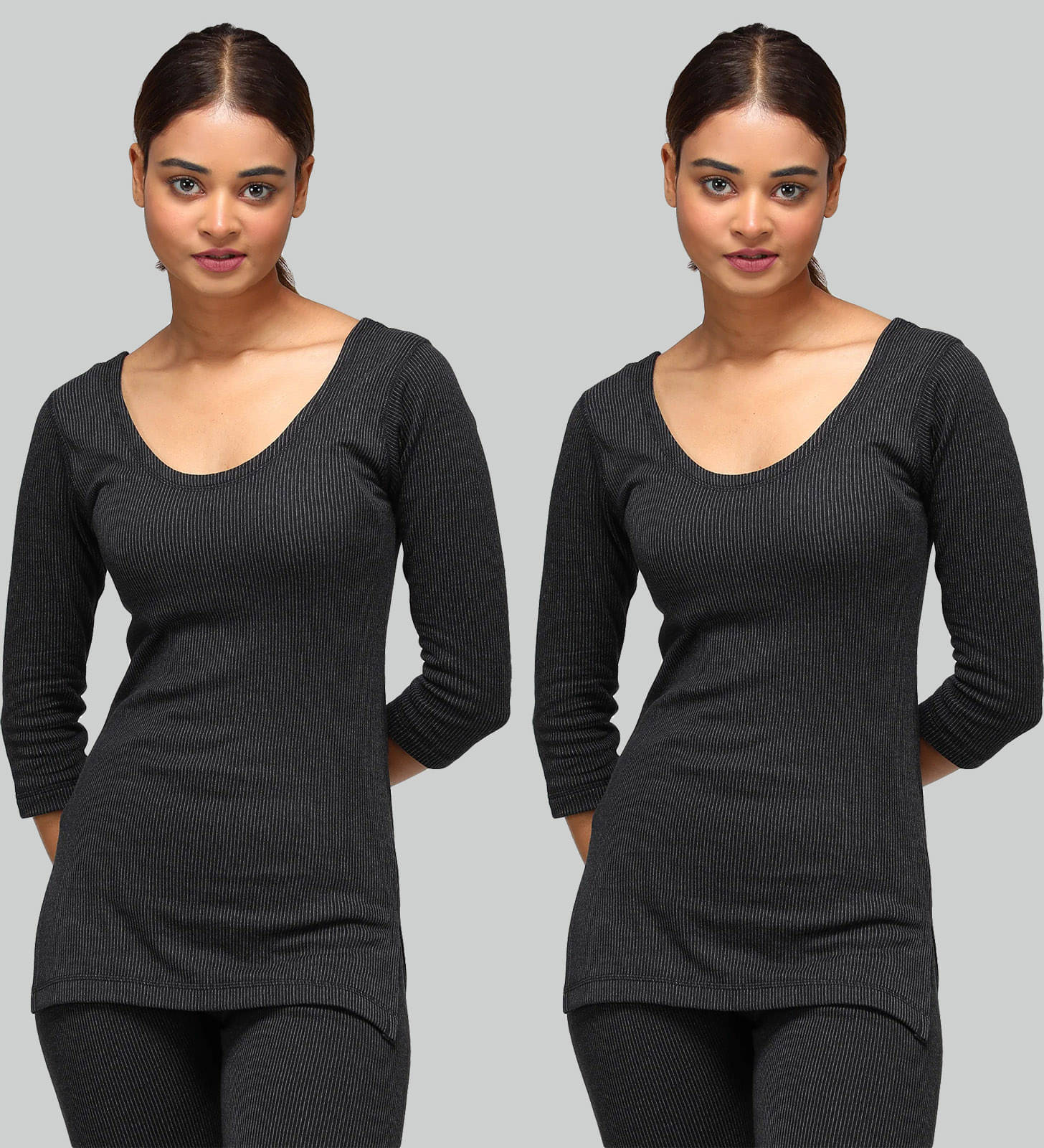     			Amul Cotton Blend Thermal Tops - Black Pack of 2