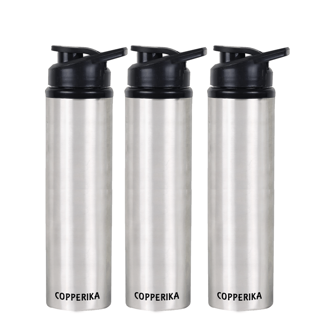 Copperika Prime Stainless Steel Water Bottle 1Litre Silver Water Bottle 1000 mL ( Set of 3 )