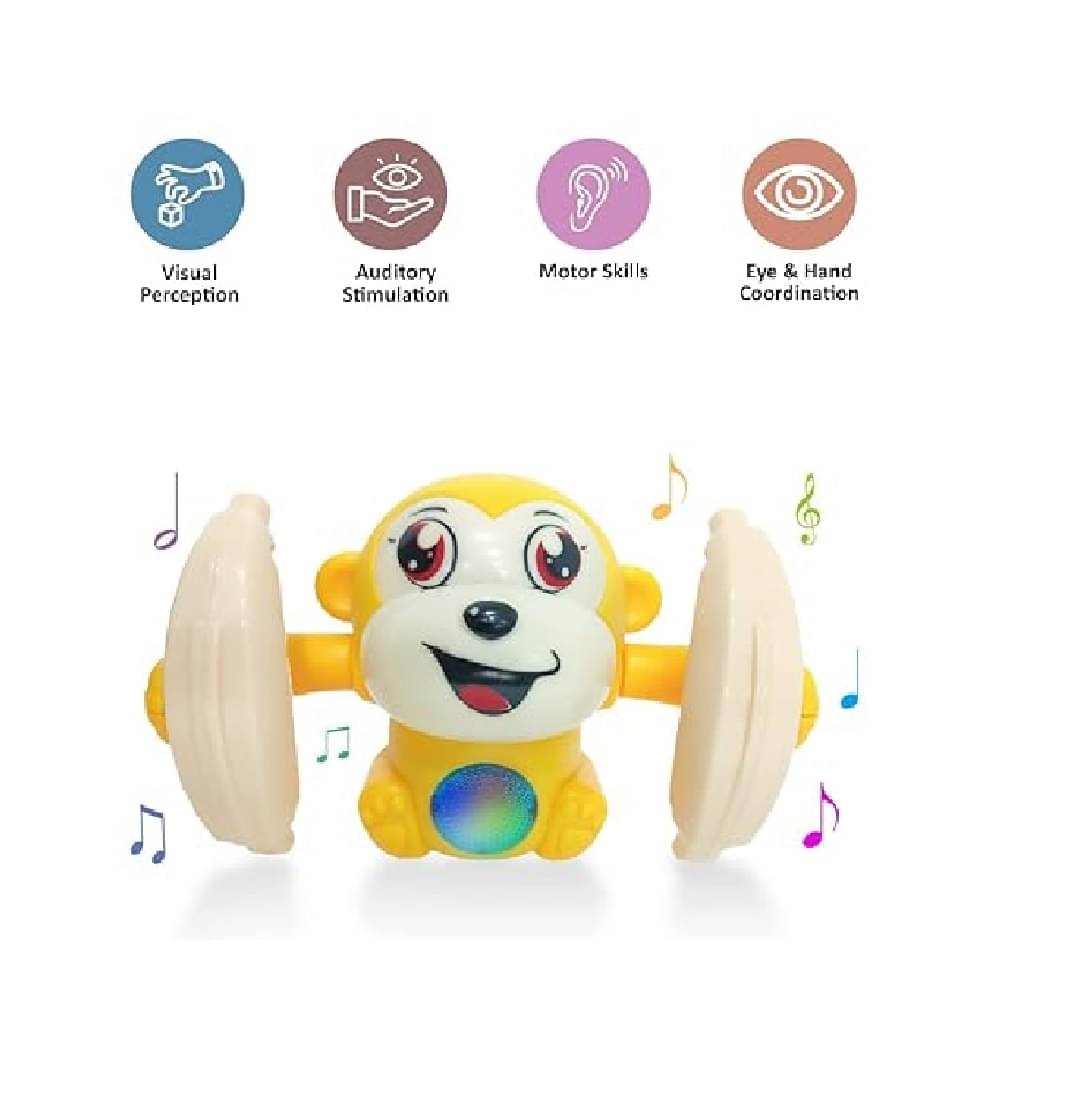     			Dancing Monkey Musical Toy for Kids Baby Spinning Rolling Doll Tumble Toy with Voice Control Musical Light and Sound Effects with Sensor