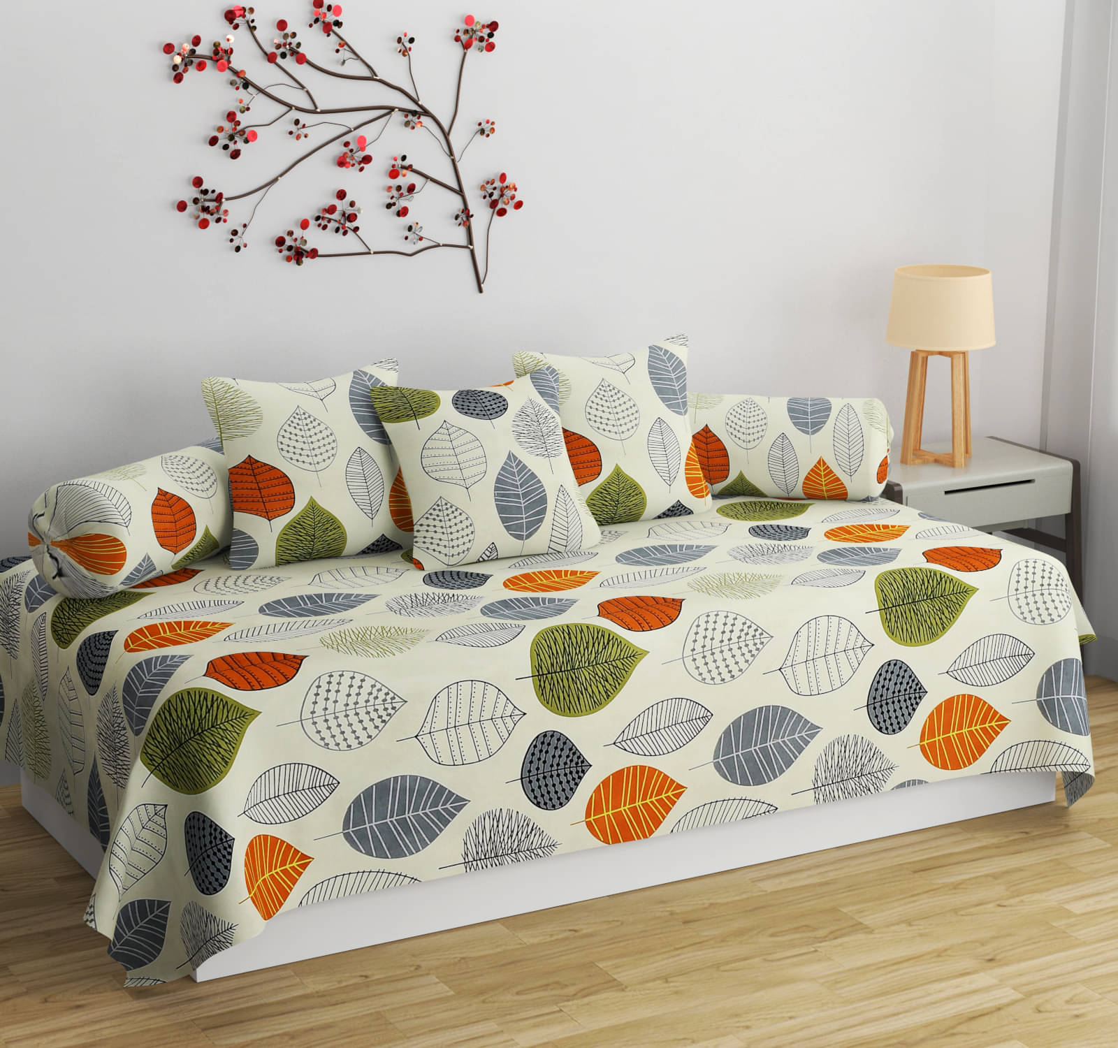 HIDECOR Microfibre Abstract Diwan Set 6 Pcs - Cream HIDECOR Microfibre Abstract Diwan Set 6 Pcs - Cream