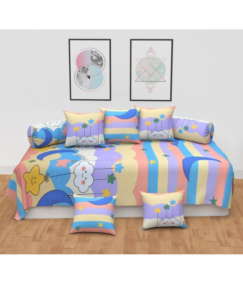 HIDECOR Microfibre Abstract Diwan Set 8 Pcs - Multi HIDECOR Microfibre Abstract Diwan Set 8 Pcs - Multi