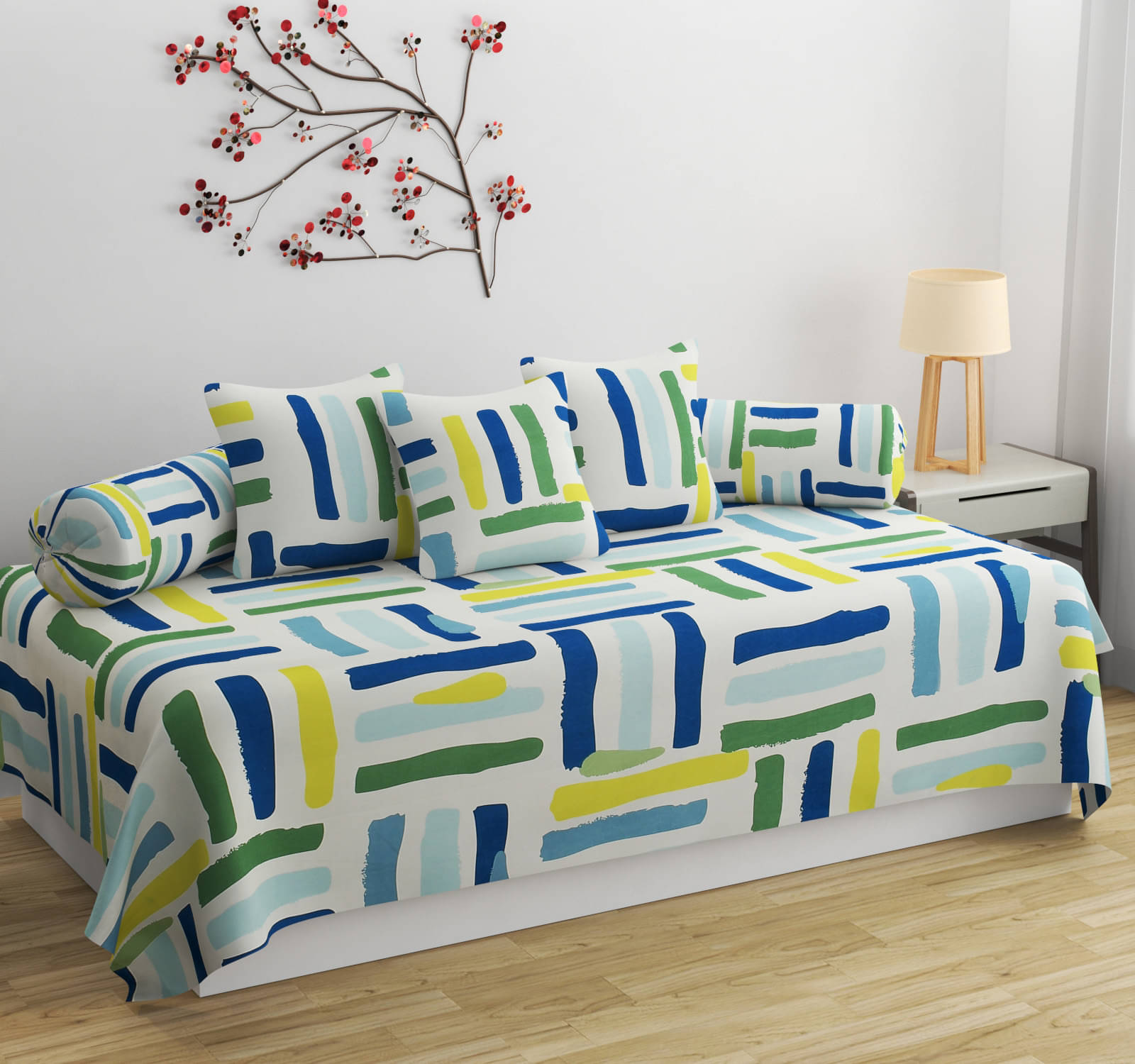 HIDECOR Microfibre Abstract Diwan Set 6 Pcs - Blue HIDECOR Microfibre Abstract Diwan Set 6 Pcs - Blue