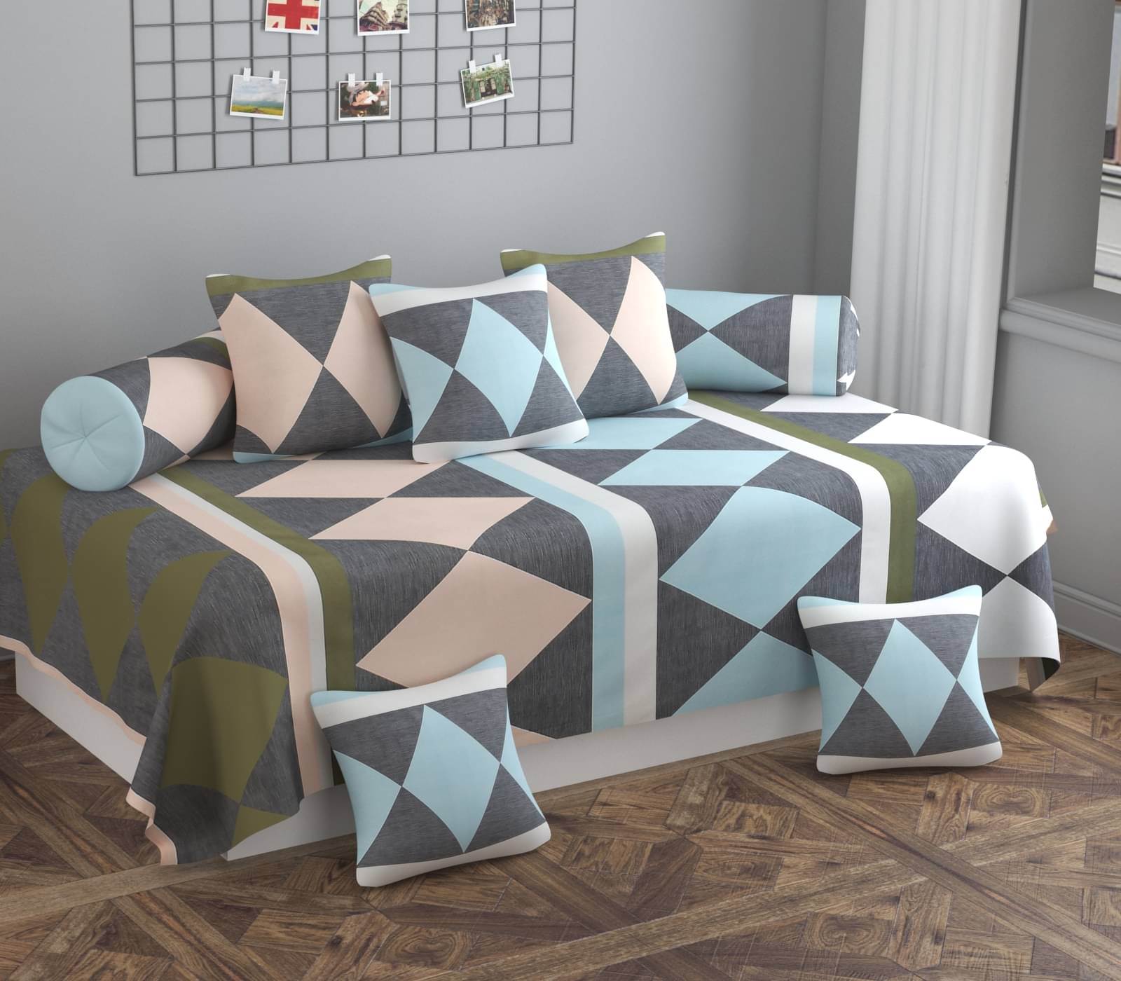 HIDECOR Microfibre Abstract Diwan Set 8 Pcs - Multi HIDECOR Microfibre Abstract Diwan Set 8 Pcs - Multi
