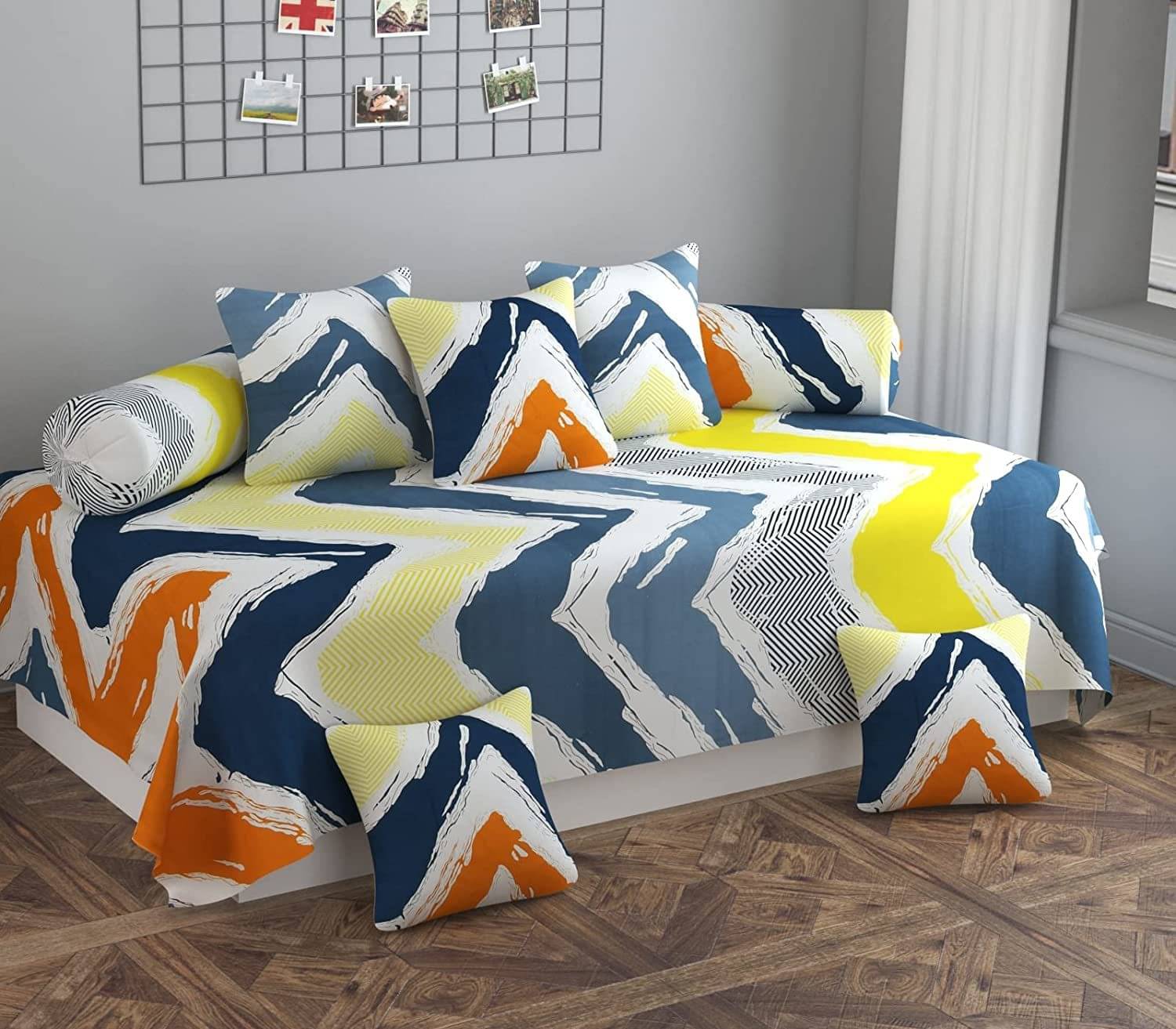     			HIDECOR Microfibre Abstract Diwan Set 8 Pcs - Multi