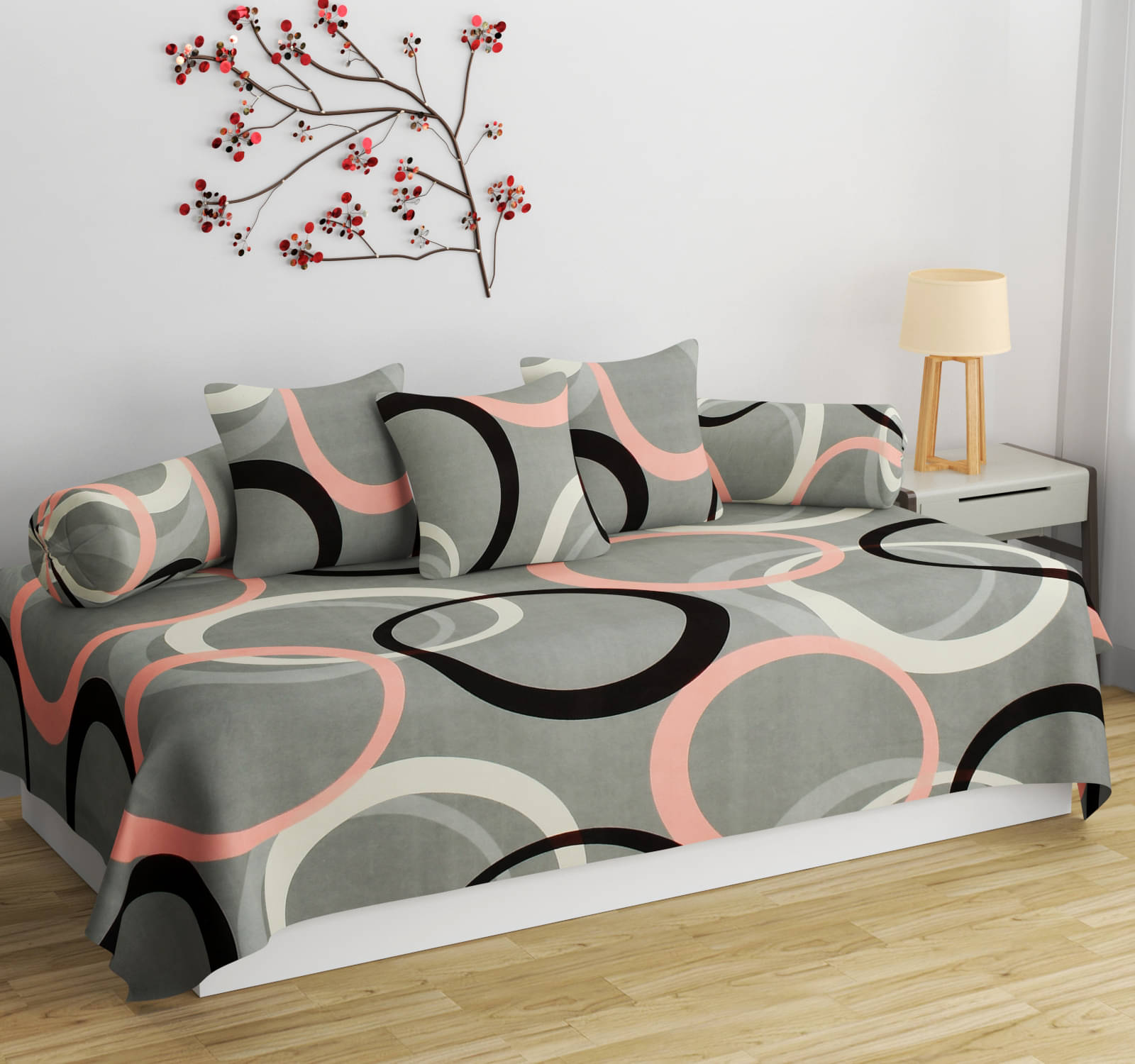 HIDECOR Microfibre Abstract Diwan Set 6 Pcs - black HIDECOR Microfibre Abstract Diwan Set 6 Pcs - black