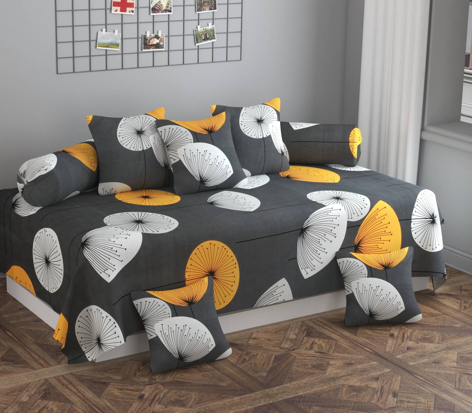 HIDECOR Microfibre Abstract Diwan Set 8 Pcs - Black HIDECOR Microfibre Abstract Diwan Set 8 Pcs - Black