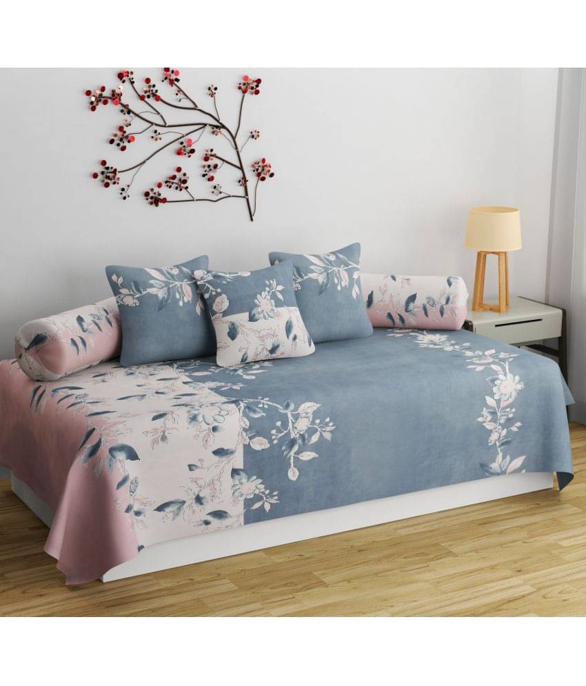     			HIDECOR Microfibre Floral Diwan Set 6 Pcs - Gray