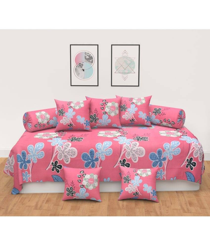 HIDECOR Microfibre Floral Diwan Set 8 Pcs - Pink HIDECOR Microfibre Floral Diwan Set 8 Pcs - Pink