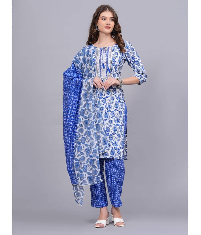 HIGHLIGHT FASHION EXPORT Cotton Printed Kurti With Pants Women's Stitched Salwar Suit - Blue ( Pack of 1 )