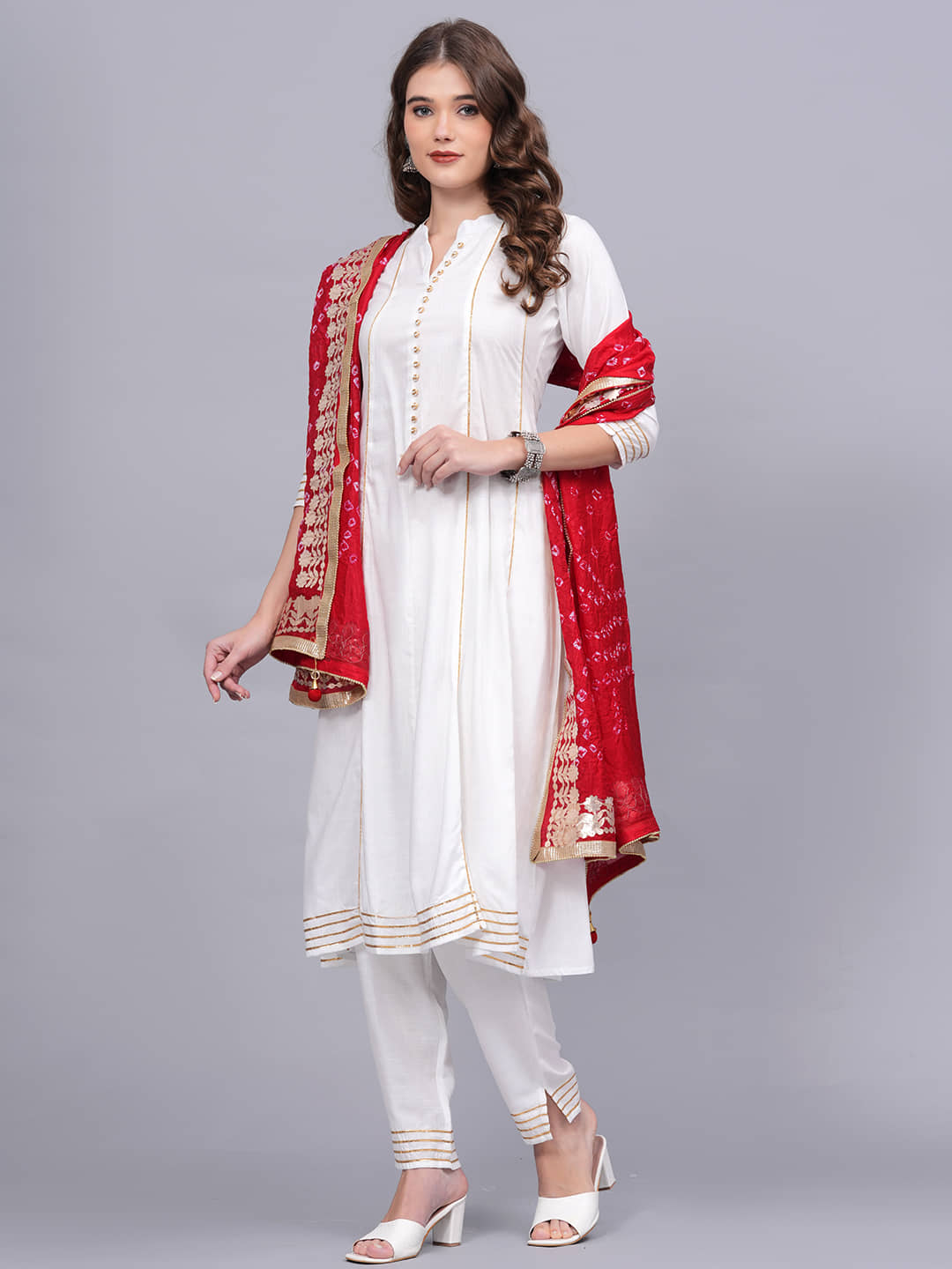 JC4U Rayon Embellished Kurti With Pants Women's Stitched Salwar Suit - White ( Pack of 1 )