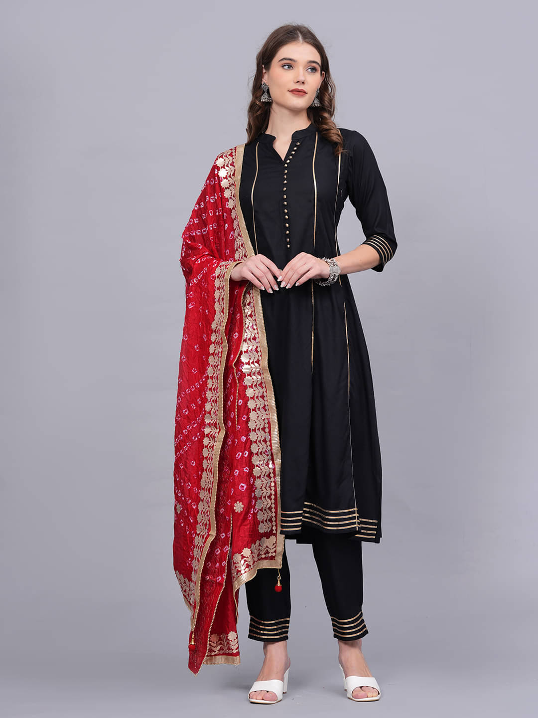 JC4U Rayon Embellished Kurti With Pants Women's Stitched Salwar Suit - Black ( Pack of 1 )     			JC4U Rayon Embellished Kurti With Pants Women's Stitched Salwar Suit - Black ( Pack of 1 )