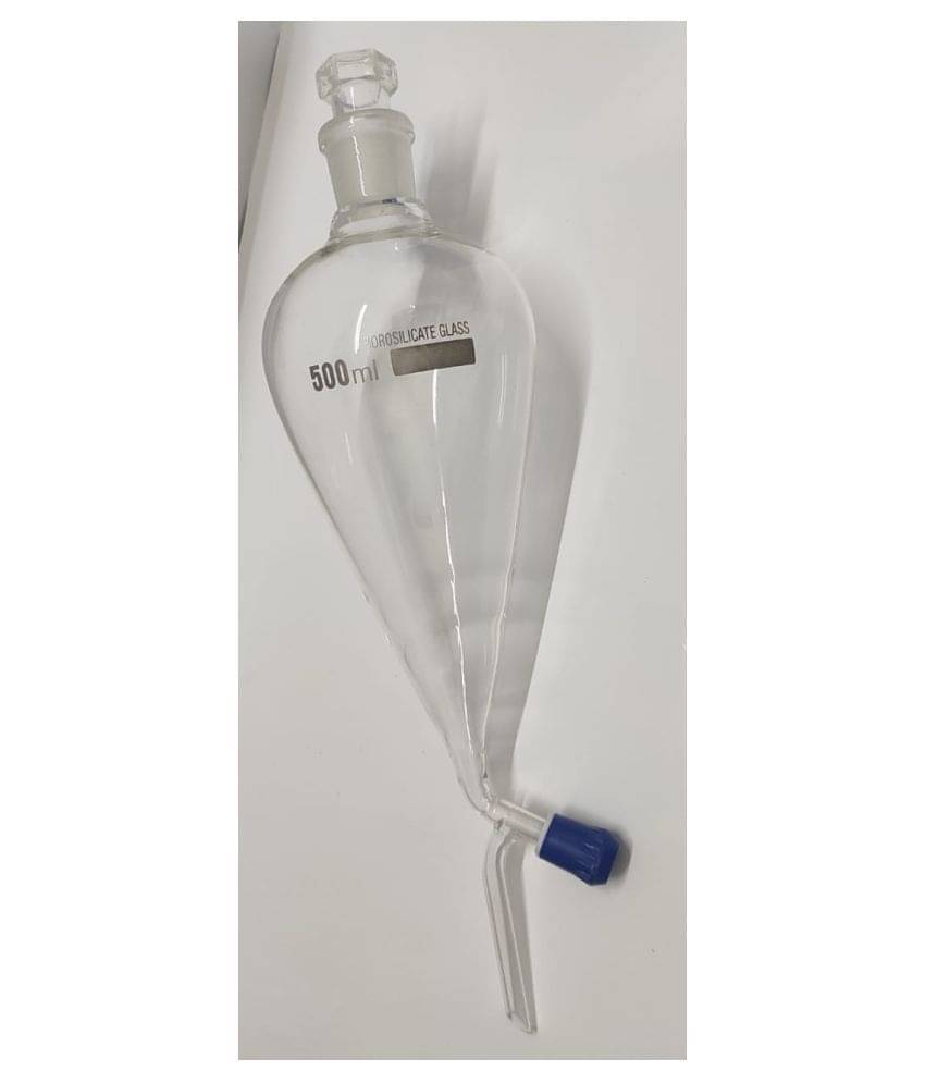 LABOGENS BOROSILICATE GLASS SEPARATING FUNNEL PEAR SHAPE WITH TEFLON & INTER CHANGEABLE STOPPER 500ML LABOGENS BOROSILICATE GLASS SEPARATING FUNNEL PEAR SHAPE WITH TEFLON & INTER CHANGEABLE STOPPER 500ML