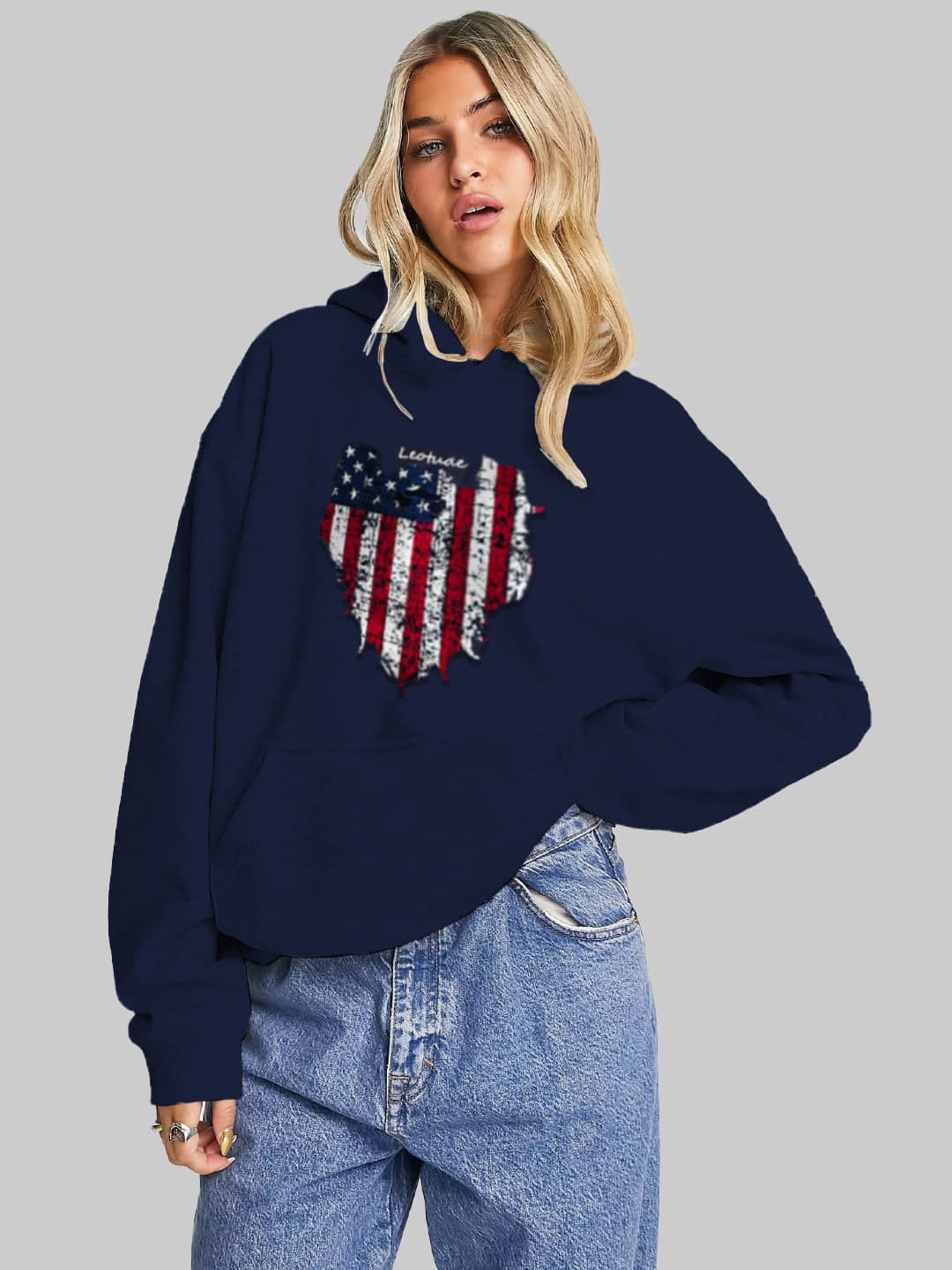 Leotude Fleece Women's Hooded Sweatshirt ( Navy )