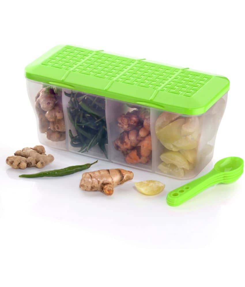 MAGICSPOON Fridge Storage Plastic Green Spice Container ( Set of 1 )