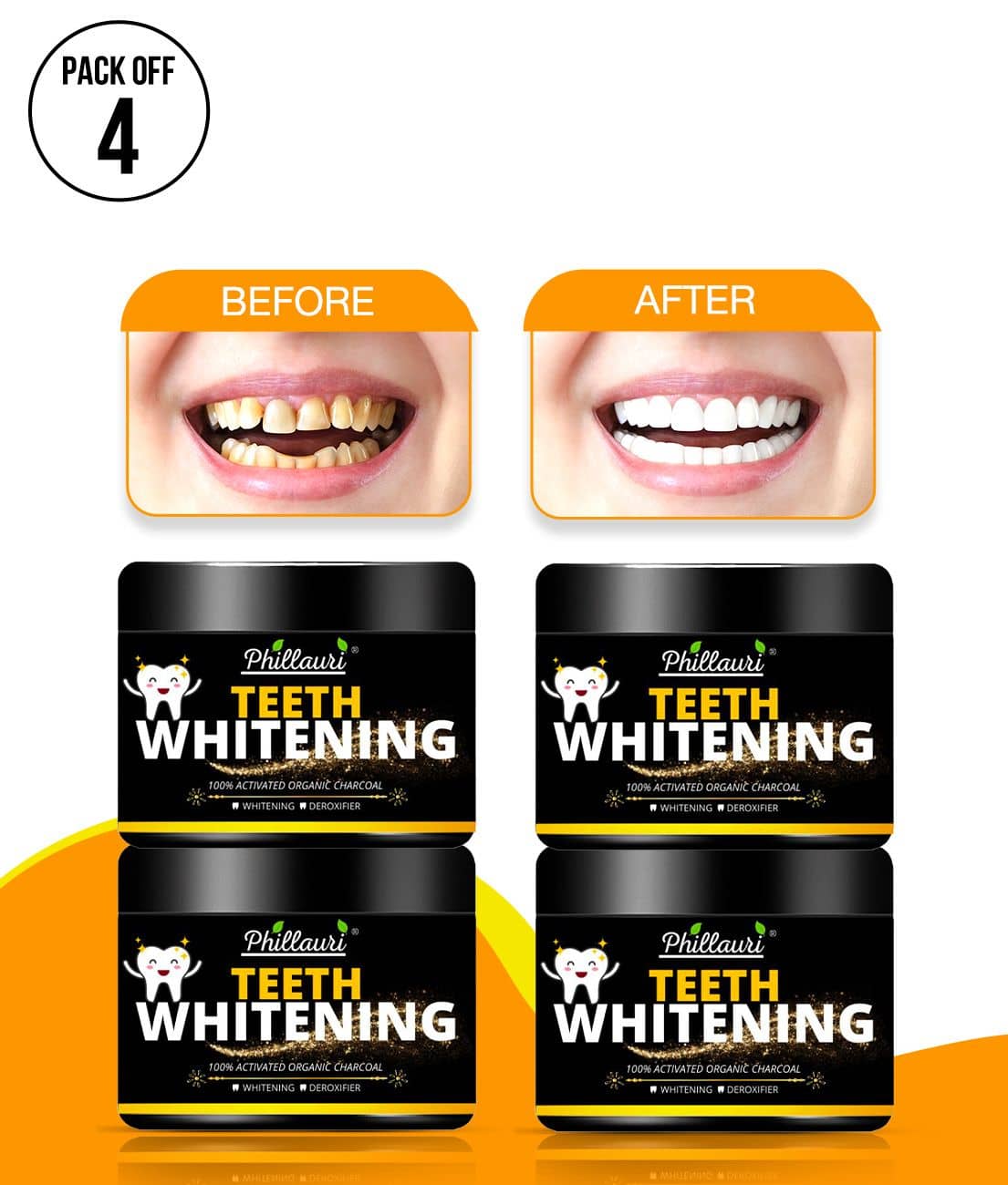 Phillauri Activated Charcoal Tooth Powder for White Teeth (50 gm) Pack of 4