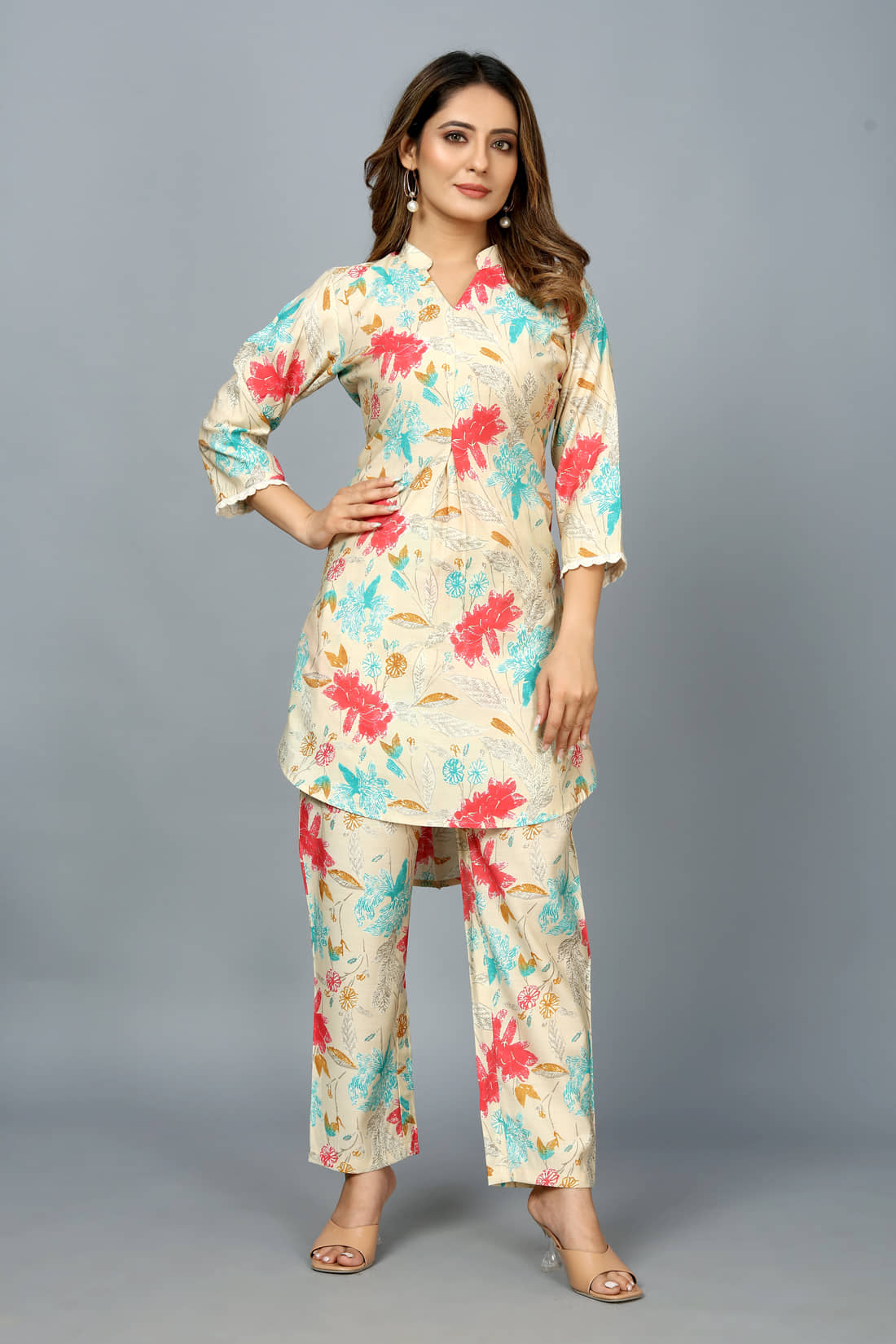 SARRAS Women Printed Kurta With Trousers Co-Ord Set ( Multi Color )
