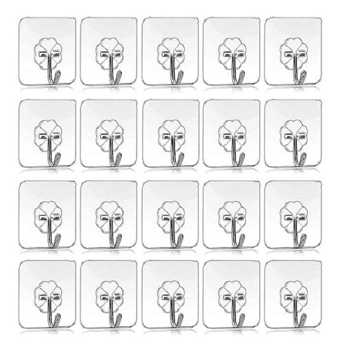     			Self Adhesive PVC Flower Wall Hooks, Pack of 20