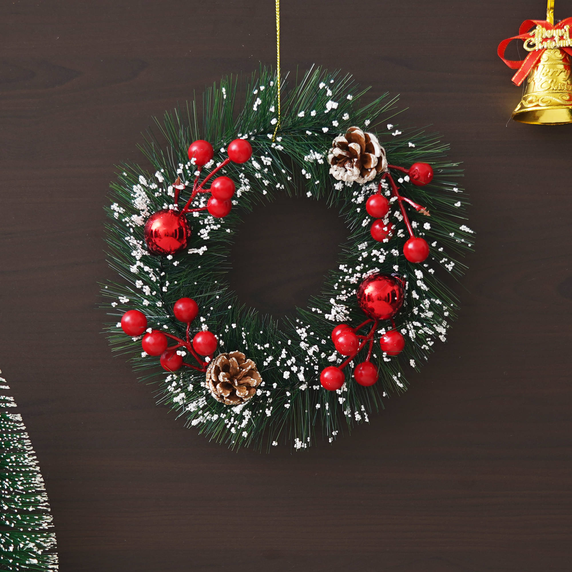 eCraftIndia Green & Red Wreath With Berries & Balls Christmas Decor eCraftIndia Green & Red Wreath With Berries & Balls Christmas Decor