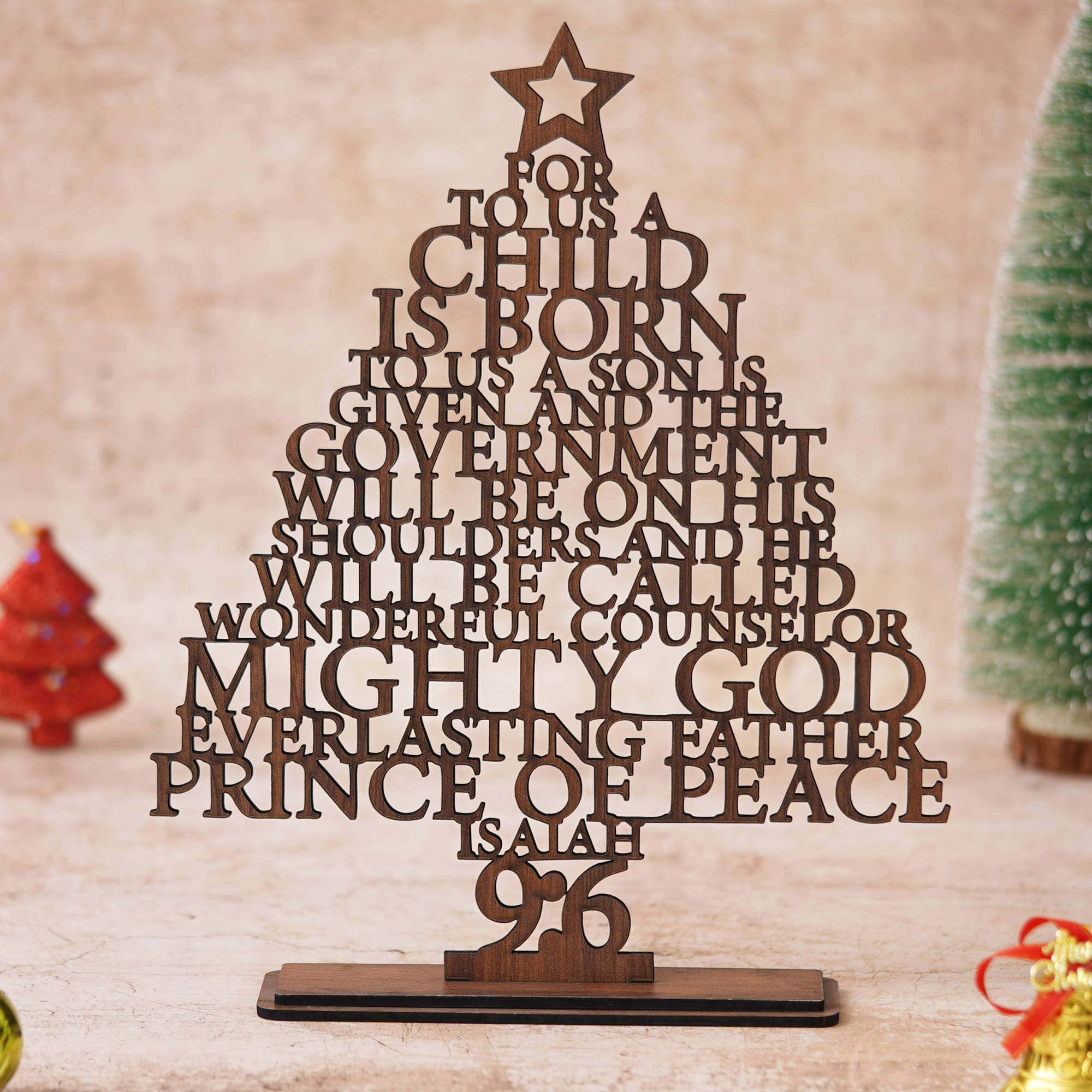 eCraftIndia Brown Wooden Tree for Christmas Decoration - Isaiah 9:6 Mini Christmas Tree Ornaments     			eCraftIndia Brown Wooden Tree for Christmas Decoration - Isaiah 9:6 Mini Christmas Tree Ornaments