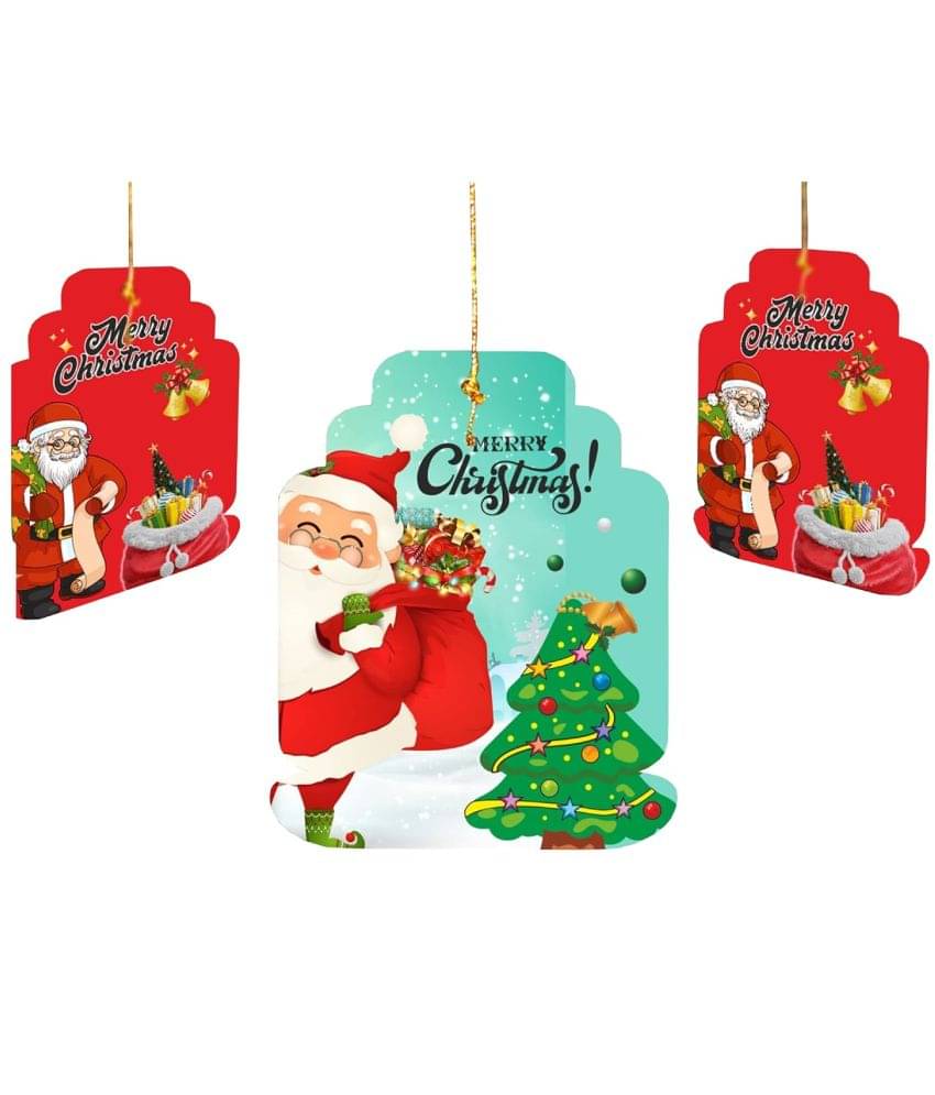     			eCraftIndia Green & Red 10 Pieces Santa Claus With Gift Bag Xmas Tree Card Festive Decor