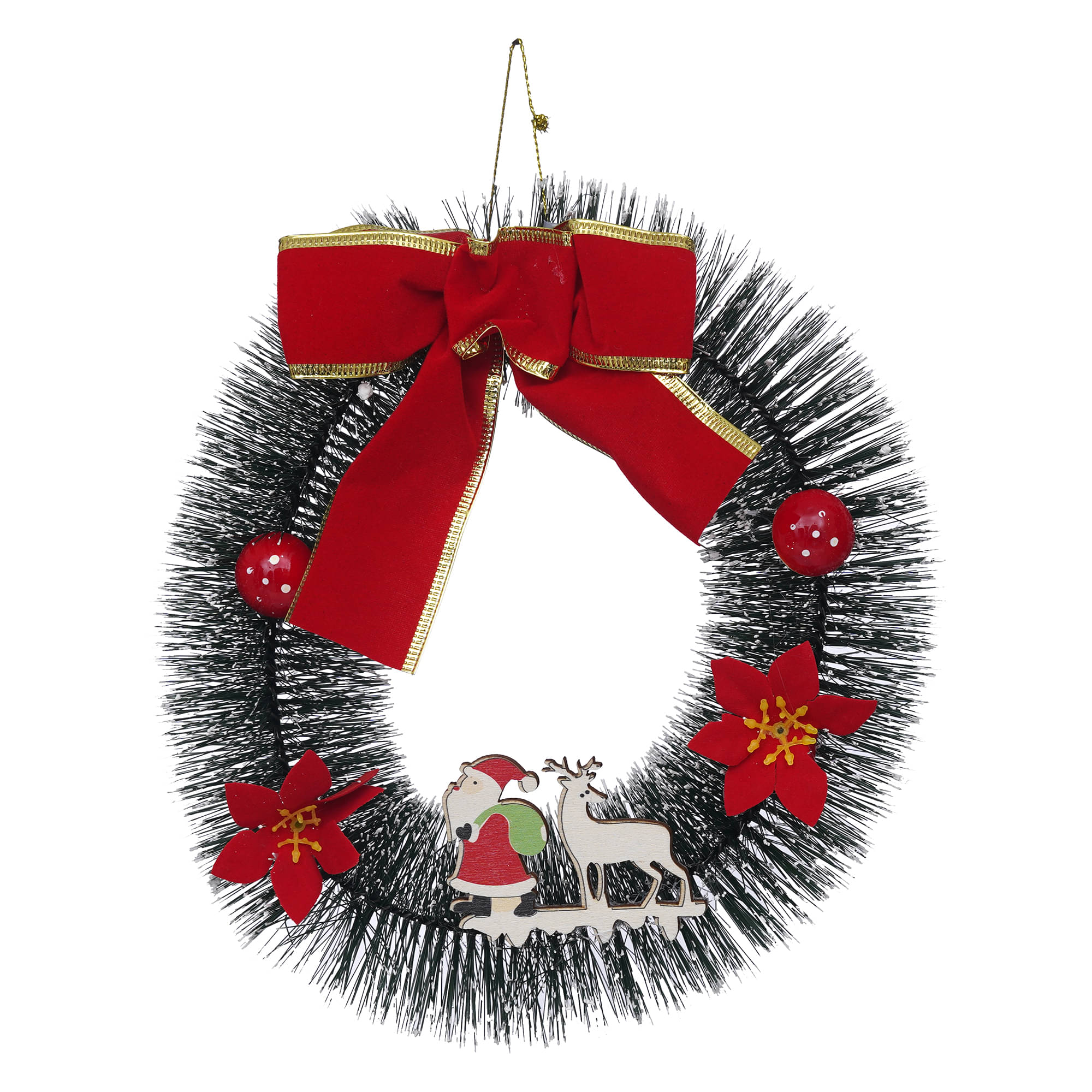 eCraftIndia Black & Red Wreath with Santa Claus Christmas Decor     			eCraftIndia Black & Red Wreath with Santa Claus Christmas Decor
